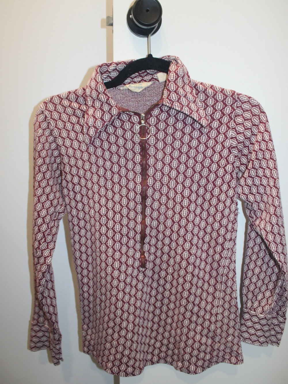 Vintage 70s Gimbels Parkleigh Geometric 1/4 Zip Pullover Top Blouse Sm/XS